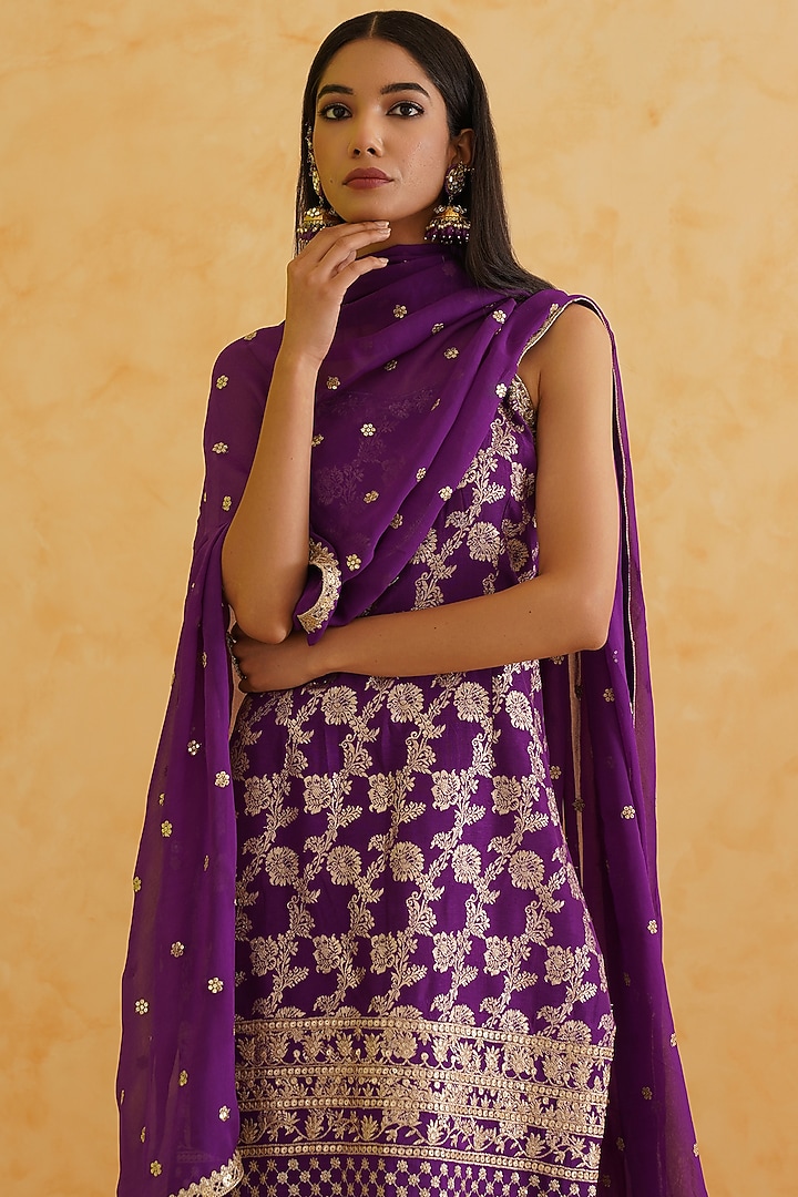 Purple Sheesha Crepe Wedding Sharara Set by Deepika Chadha at Pernia's Pop Up Shop