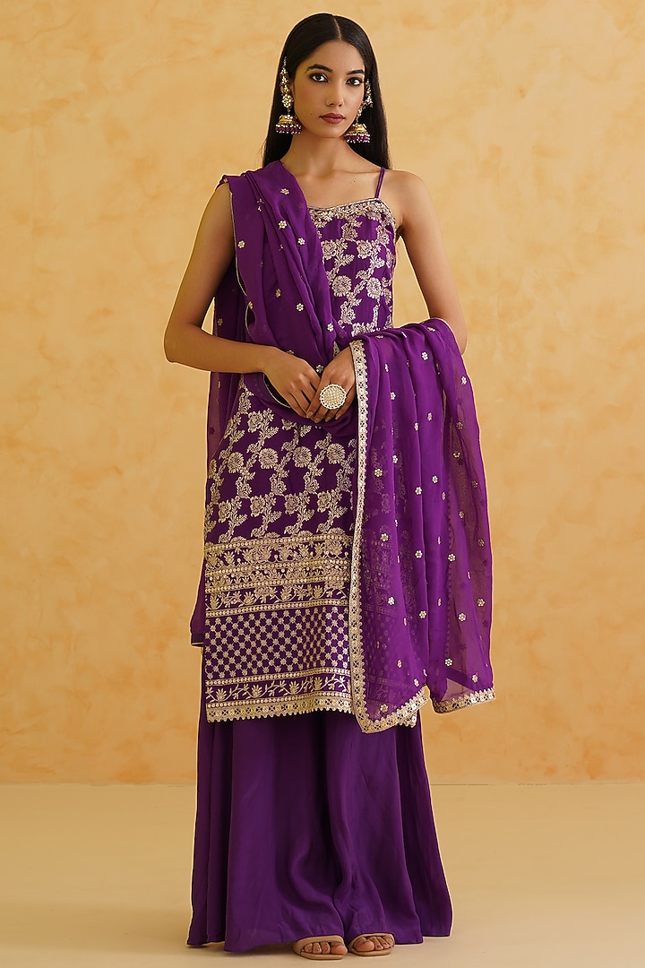 Purple Sheesha Crepe Wedding Sharara Set by Deepika Chadha at Pernia's Pop Up Shop