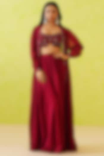 Maroon Georgette Jacket Set by Deepika Chadha at Pernia's Pop Up Shop