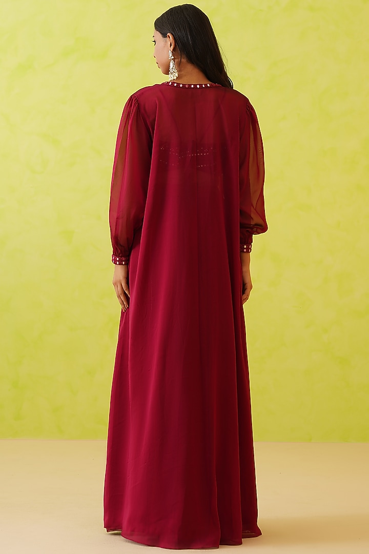 Maroon Georgette Jacket Set by Deepika Chadha at Pernia's Pop Up Shop