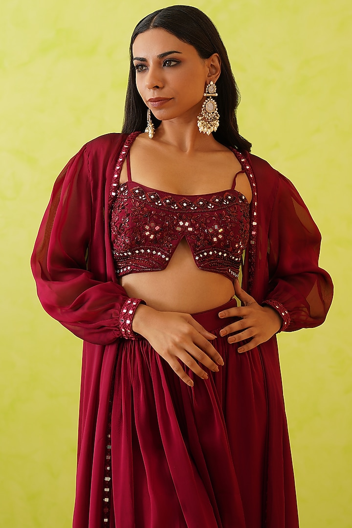 Maroon Georgette Jacket Set by Deepika Chadha at Pernia's Pop Up Shop
