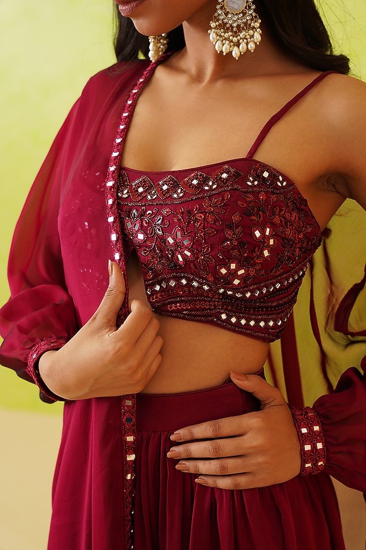 Maroon Georgette Jacket Set by Deepika Chadha at Pernia's Pop Up Shop