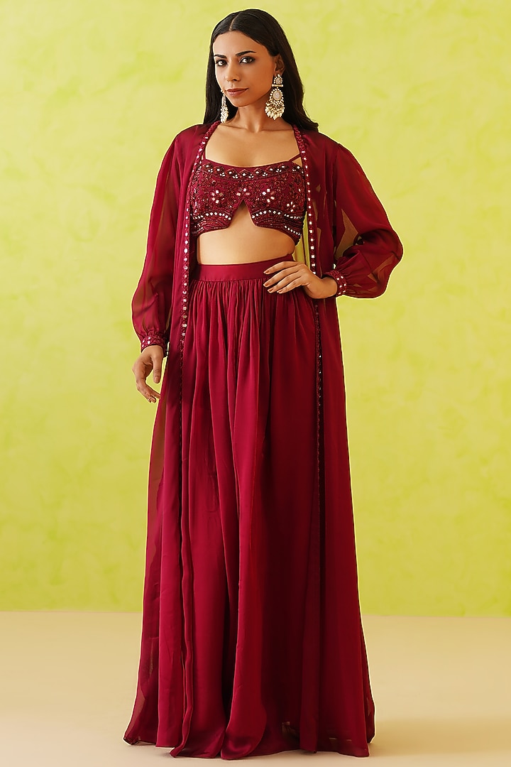 Maroon Georgette Jacket Set by Deepika Chadha at Pernia's Pop Up Shop