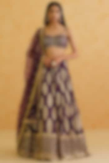 Purple Georgette Hand Embroidered Wedding Lehenga Set by Deepika Chadha at Pernia's Pop Up Shop