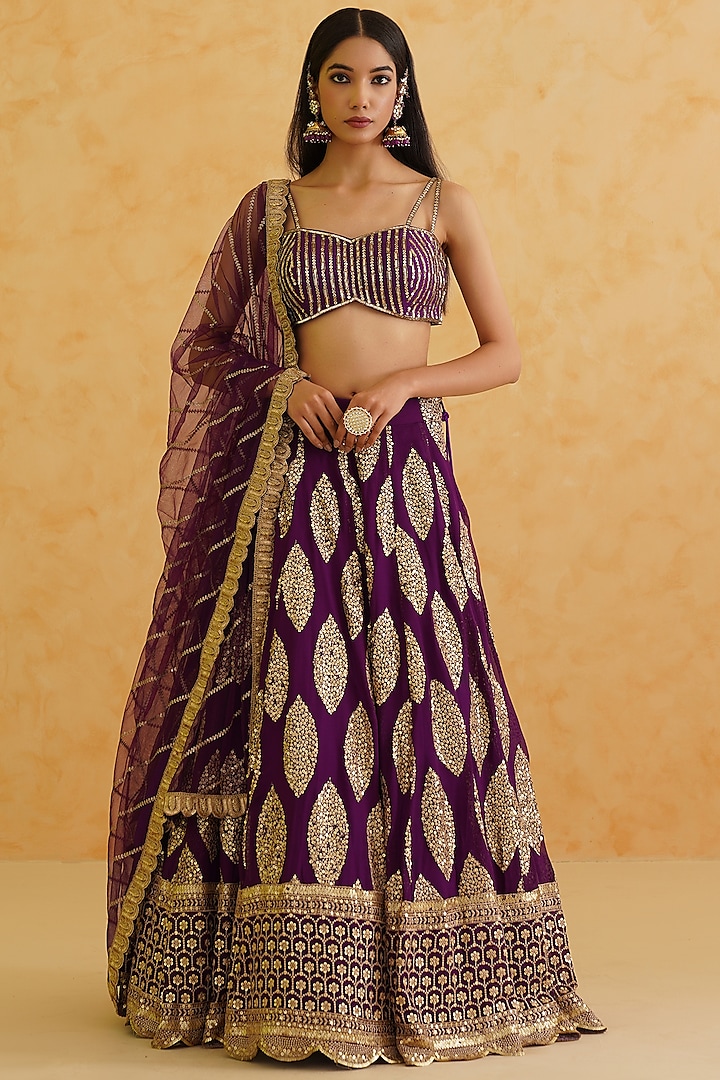 Purple Georgette Hand Embroidered Wedding Lehenga Set by Deepika Chadha at Pernia's Pop Up Shop