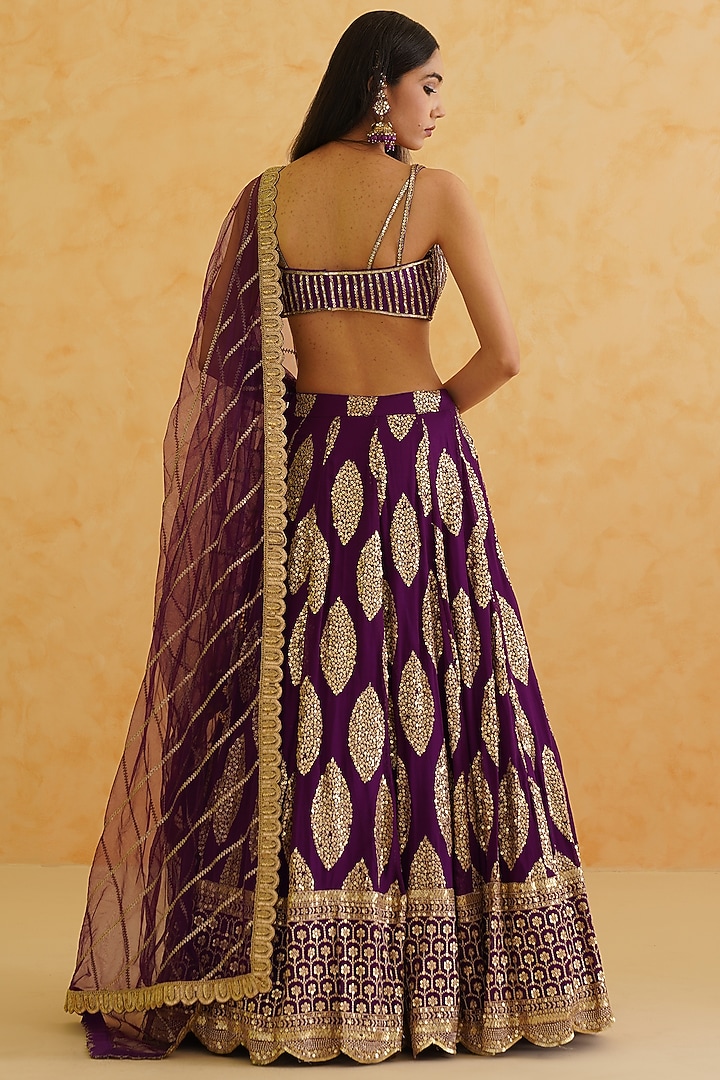 Purple Georgette Hand Embroidered Wedding Lehenga Set by Deepika Chadha at Pernia's Pop Up Shop