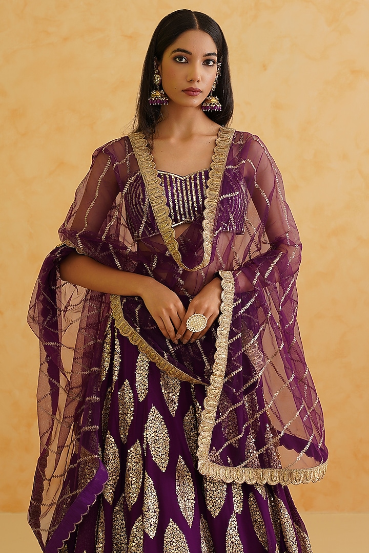Purple Georgette Hand Embroidered Wedding Lehenga Set by Deepika Chadha at Pernia's Pop Up Shop