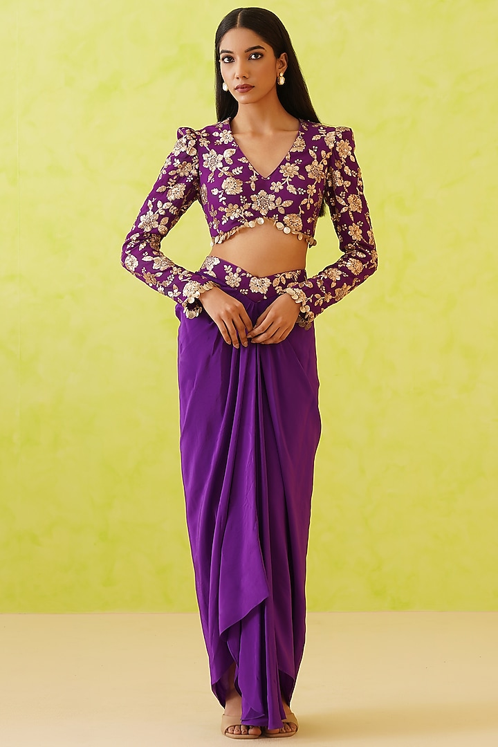 Purple Sheesha Crepe Dhoti Set by Deepika Chadha at Pernia's Pop Up Shop