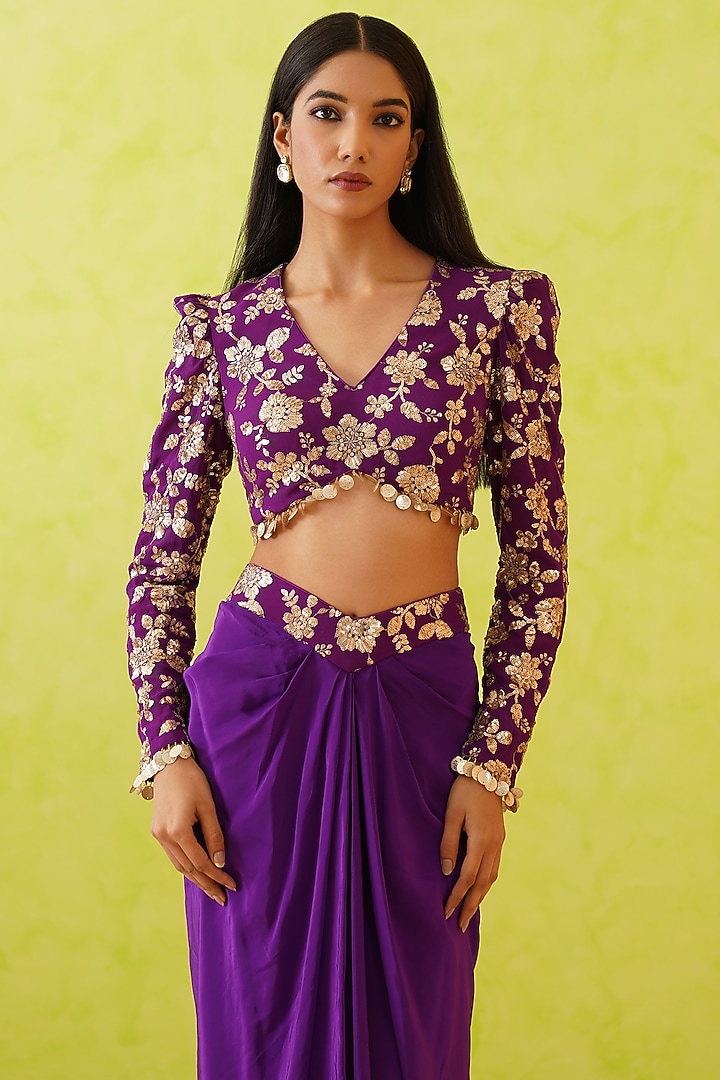 Purple Sheesha Crepe Dhoti Set by Deepika Chadha at Pernia's Pop Up Shop