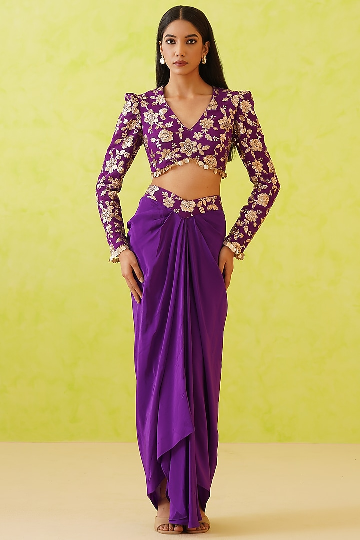 Purple Sheesha Crepe Dhoti Set by Deepika Chadha at Pernia's Pop Up Shop