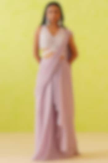 Mauve Georgette Draped Saree Set by Deepika Chadha at Pernia's Pop Up Shop