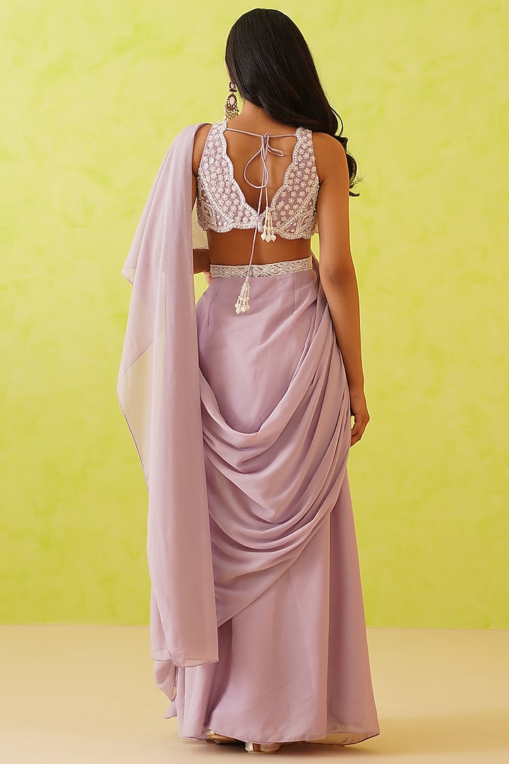 Mauve Georgette Draped Wedding Saree Set by Deepika Chadha at Pernia's Pop Up Shop