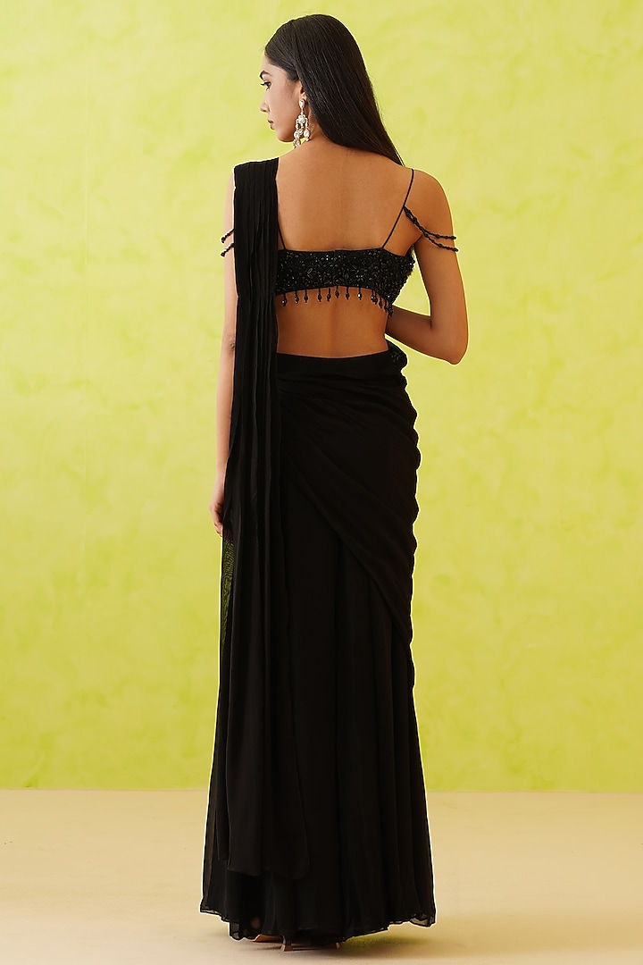 Black Georgette Embellished Draped Wedding Sharara Set by Deepika Chadha at Pernia's Pop Up Shop