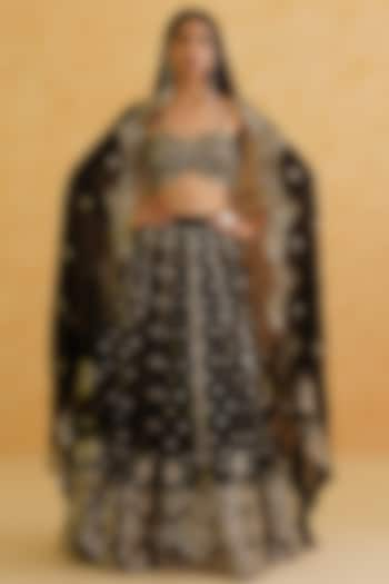 Black Georgette Hand Embroidered Wedding Lehenga Set by Deepika Chadha at Pernia's Pop Up Shop