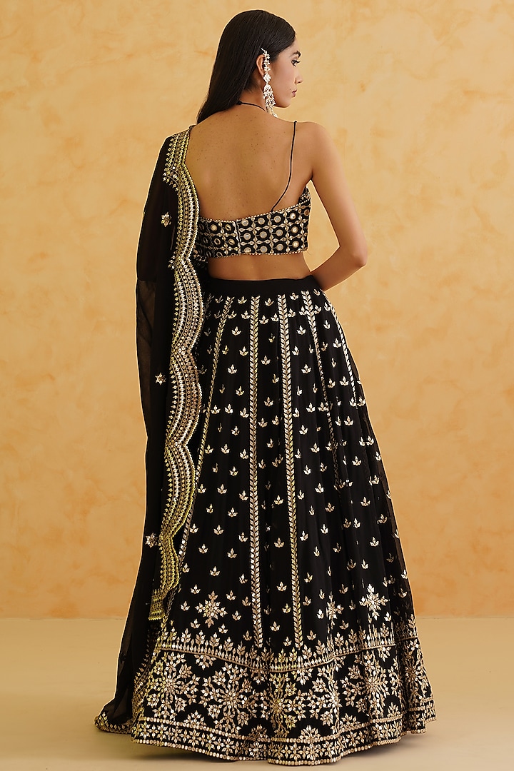 Black Georgette Hand Embroidered Wedding Lehenga Set by Deepika Chadha at Pernia's Pop Up Shop