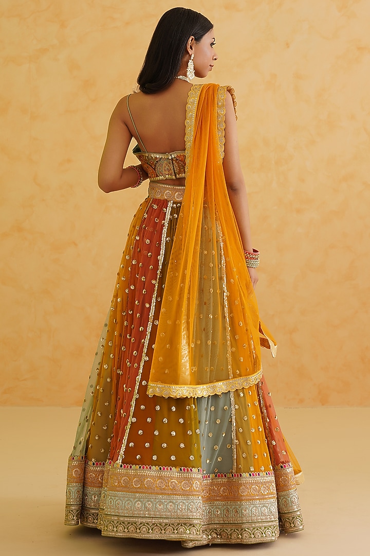 Multi-Colored NetHand Embroidered Wedding Lehenga Set by Deepika Chadha at Pernia's Pop Up Shop