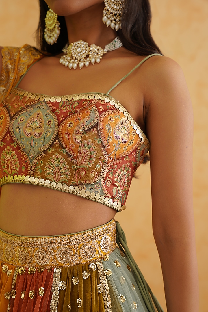 Multi-Colored NetHand Embroidered Wedding Lehenga Set by Deepika Chadha at Pernia's Pop Up Shop