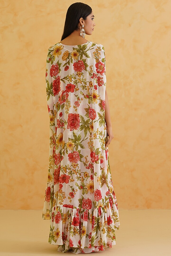 White Georgette Floral Printed Jacket Set by Deepika Chadha at Pernia's Pop Up Shop