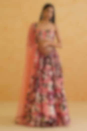 Pink Georgette Floral Printed Wedding Lehenga Set by Deepika Chadha at Pernia's Pop Up Shop