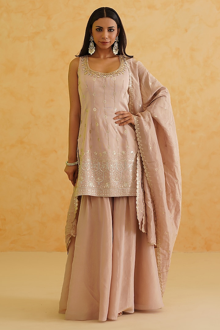 Blush Pink Georgette Tissue Sharara Set by Deepika Chadha at Pernia's Pop Up Shop