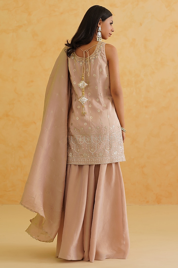 Blush Pink Georgette Tissue Wedding Sharara Set by Deepika Chadha at Pernia's Pop Up Shop