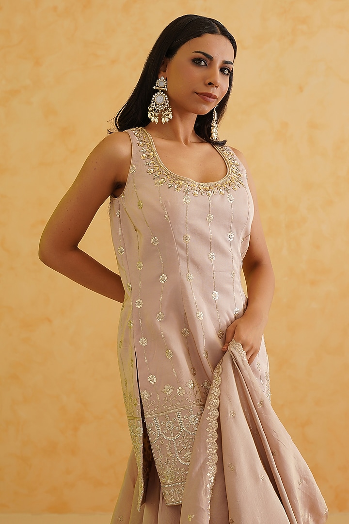 Blush Pink Georgette Tissue Wedding Sharara Set by Deepika Chadha at Pernia's Pop Up Shop