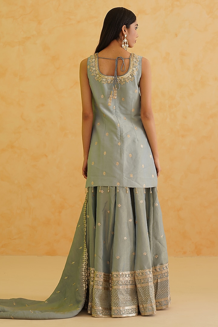 Grey Georgette Tissue Embroidered Wedding Sharara Set by Deepika Chadha at Pernia's Pop Up Shop