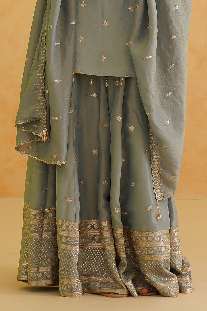 Grey Georgette Tissue Embroidered Wedding Sharara Set by Deepika Chadha at Pernia's Pop Up Shop