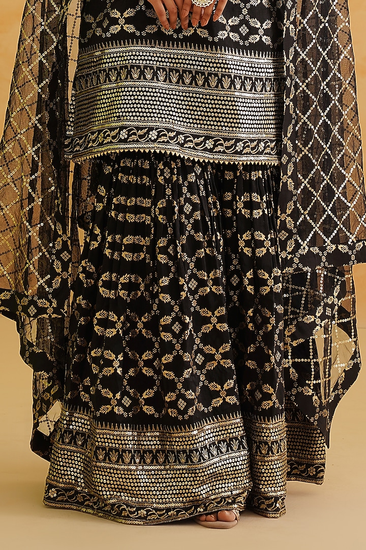Black Brocade Embroidered Gharara Set by Deepika Chadha at Pernia's Pop Up Shop