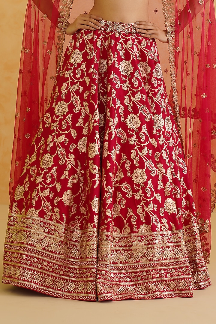 Fuschia Brocade Sequins & Crystal Hand Embroidered Wedding Lehenga Set by Deepika Chadha at Pernia's Pop Up Shop
