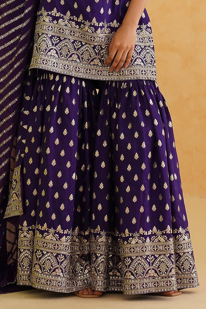 Purple Brocade Sequins & Crystal Hand Embroidered Wedding Sharara Set by Deepika Chadha at Pernia's Pop Up Shop