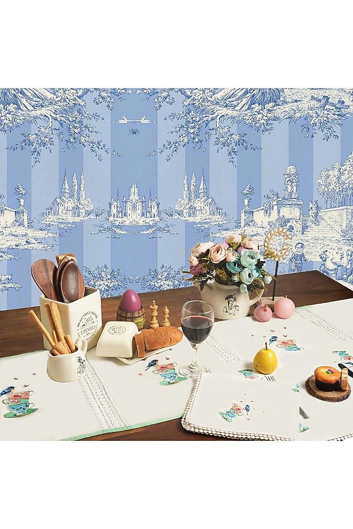 White Organic Cotton Digital Printed Tea Dessert Table Mat Set by DE CHEVALERiE en Rouge at Pernia's Pop Up Shop