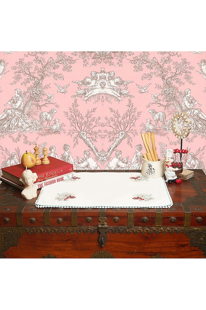 White Organic Cotton Persian Ocher Printed Table Mat Set by DE CHEVALERiE en Rouge