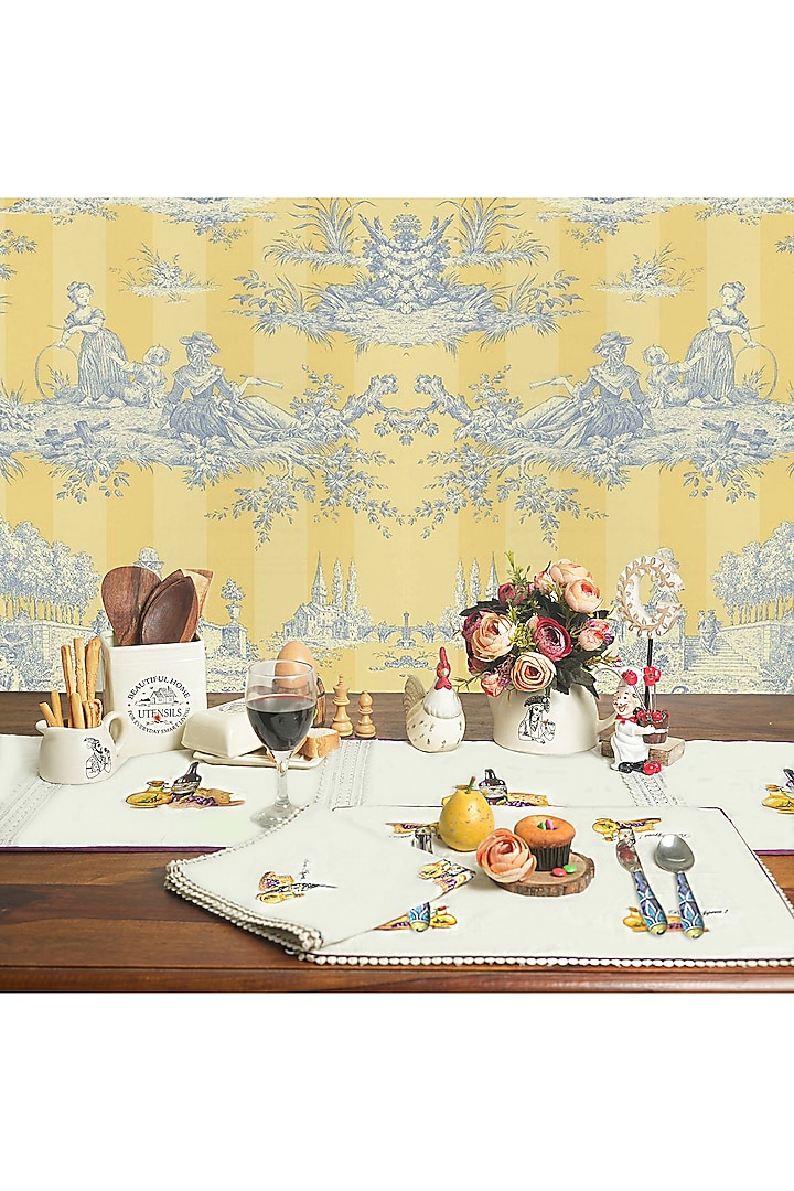 White Organic Cotton Crimson Easter Table Mat Set by DE CHEVALERiE en Rouge at Pernia's Pop Up Shop