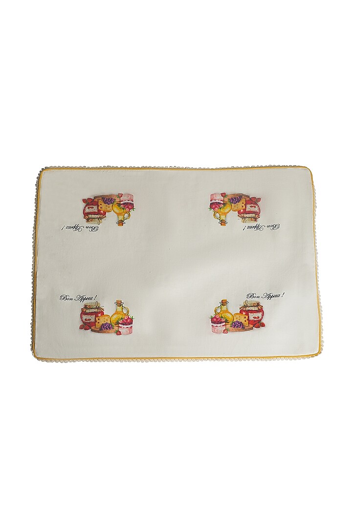White Organic Cotton Rose Macaron Printed Table Mat Set by DE CHEVALERiE en Rouge at Pernia's Pop Up Shop