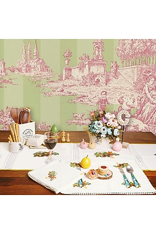 White Organic Cotton Christmas Noel Printed Table Mat Set by DE CHEVALERiE en Rouge
