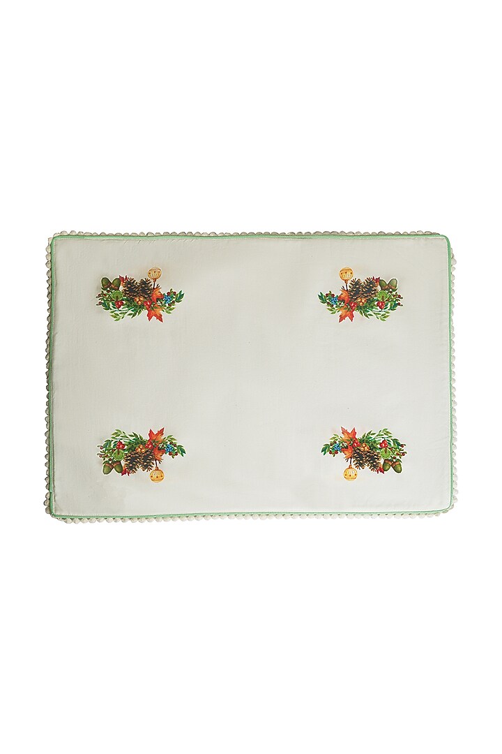 White Organic Cotton Christmas Noel Printed Table Mat Set by DE CHEVALERiE en Rouge at Pernia's Pop Up Shop
