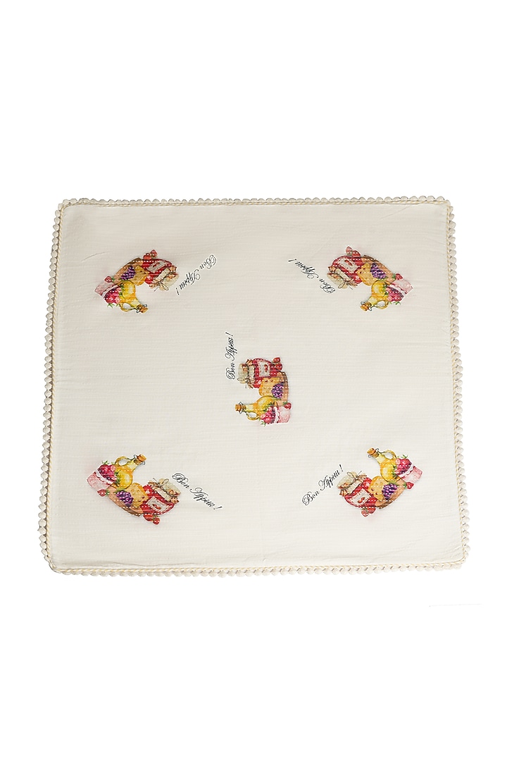 White Organic Cotton Rose Macaron Printed Table Napkin Set by DE CHEVALERiE en Rouge at Pernia's Pop Up Shop