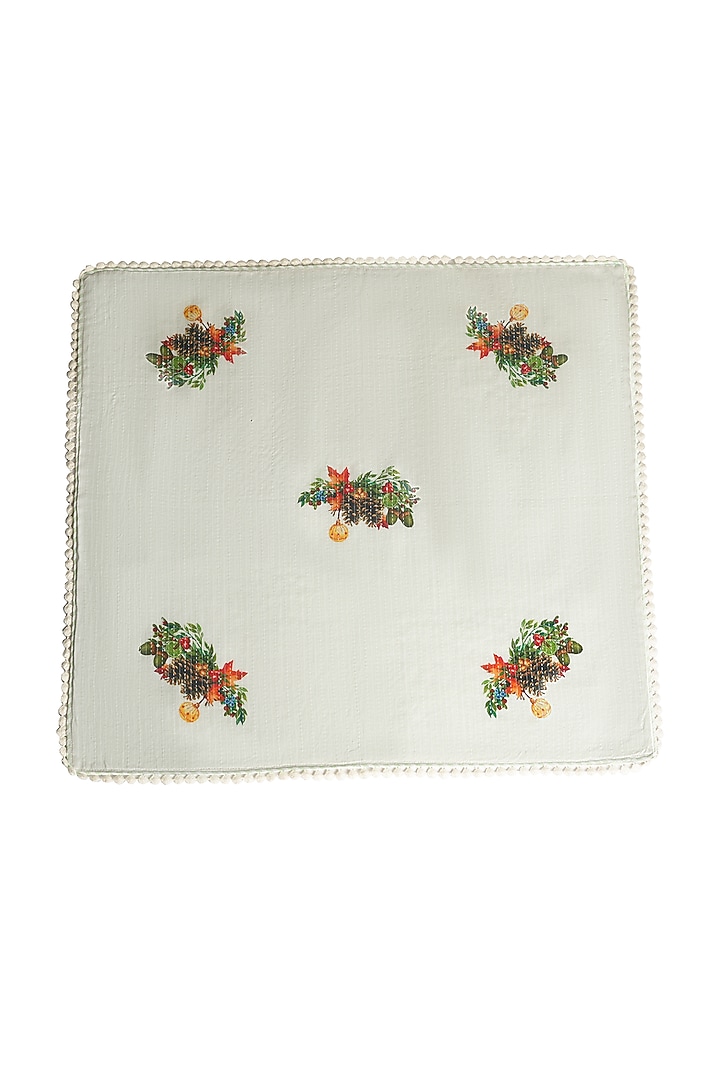 White Organic Cotton Christmas Noel Printed Table Napkin Set by DE CHEVALERiE en Rouge at Pernia's Pop Up Shop