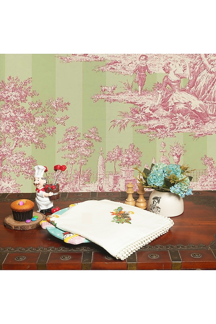 White Organic Cotton Christmas Noel Printed Table Napkin Set by DE CHEVALERiE en Rouge at Pernia's Pop Up Shop