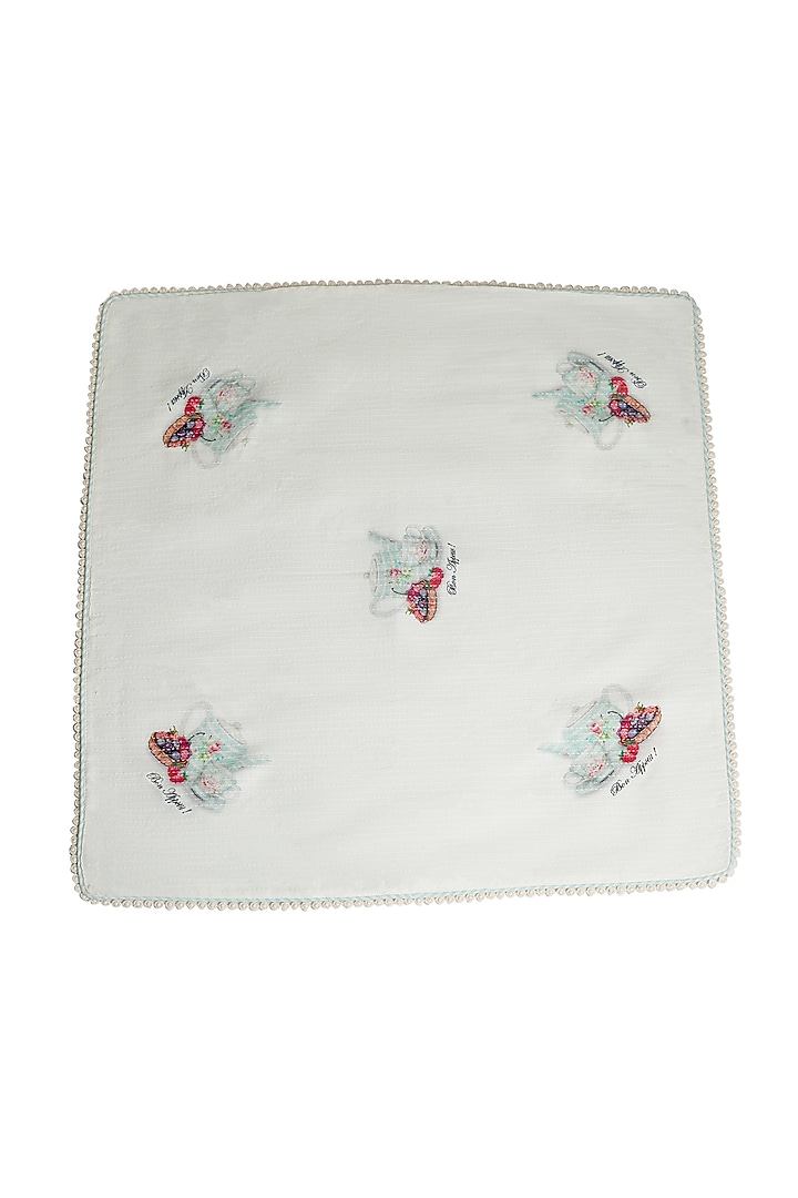 White Organic Cotton Persian Ocher Printed Table Napkin Set by DE CHEVALERiE en Rouge at Pernia's Pop Up Shop