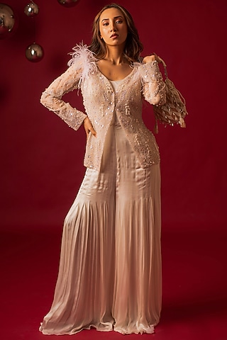 White Viscose & Satin Jumpsuit With Jacket by December