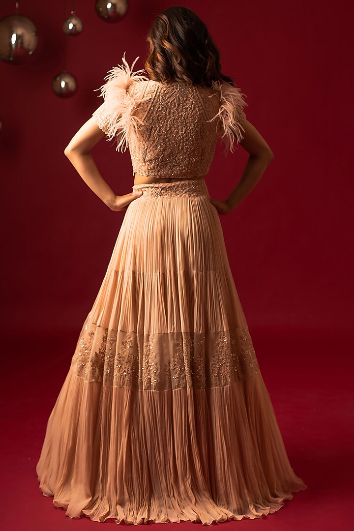 Peach Viscose & Organza Skirt Set by December at Pernia's Pop Up Shop