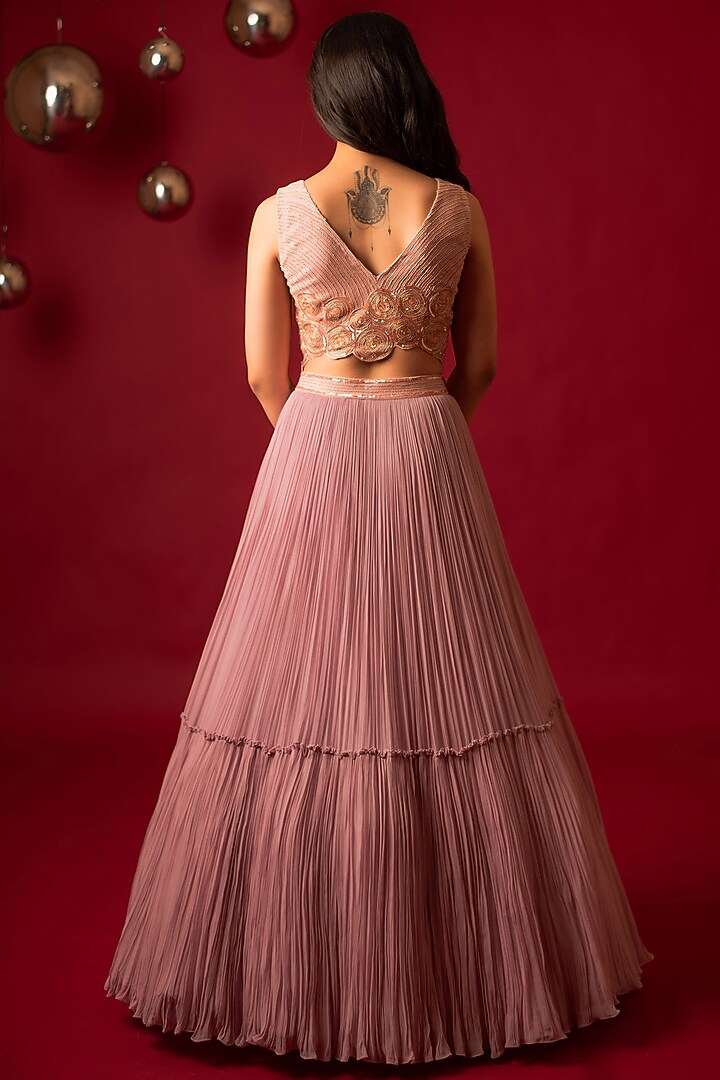 Pink Organza Ruched Wedding Lehenga Set by December at Pernia's Pop Up Shop
