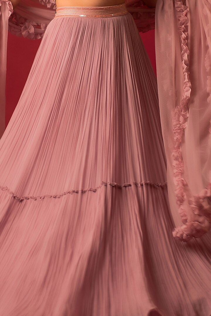 Pink Organza Ruched Wedding Lehenga Set by December at Pernia's Pop Up Shop