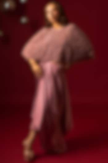 Onion Pink Satin Draped Skirt Set by December