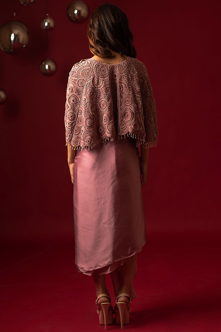 Onion Pink Satin Draped Skirt Set by December at Pernia's Pop Up Shop