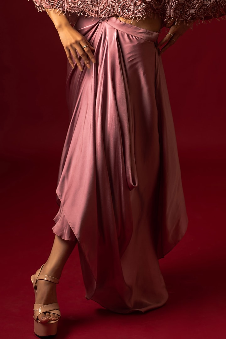 Onion Pink Satin Draped Skirt Set by December at Pernia's Pop Up Shop