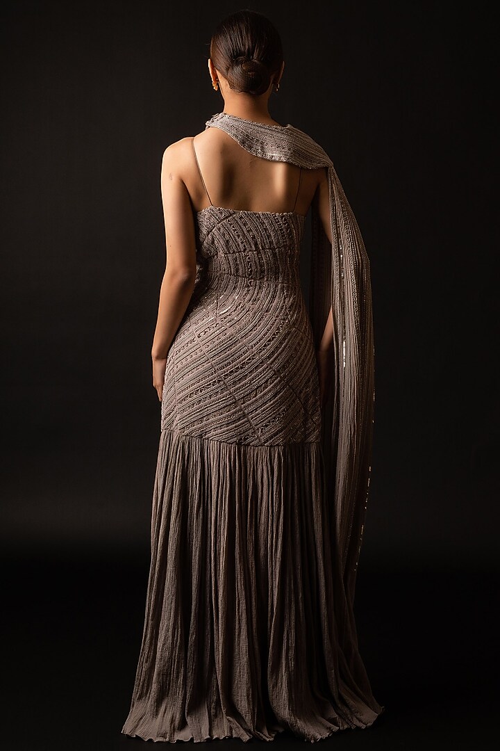 Grey Viscose Mermaid Ruched Engagement Gown With Cape by December at Pernia's Pop Up Shop