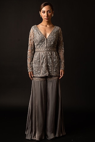Grey Satin Pant Set by December